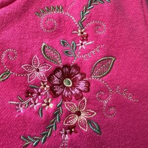 Vintage 90s Cottagecore Pink Floral Embroidered Cardigan M